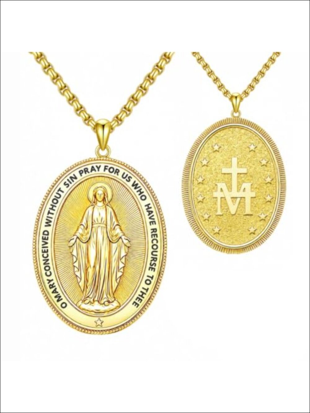 18K Gold Plated Miraculous Medal Pendant Necklace Catholic Virgin Mary Jewelry